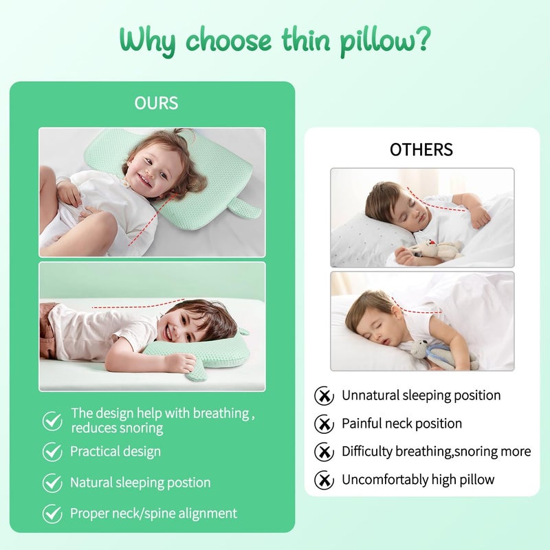 VEMBAP Kid Pillows for Sleeping, Memory Foam Toddler Pillow for Kids,Cool Flat Pillow, Ultra Thin Design,Easy to Carry for Traveling or Camping (Age 2 to 15)(Green, 18 in x 10.5 in) - Image 4